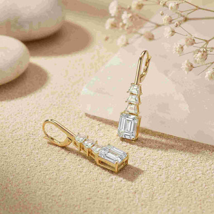 9.52Ct Moissanite Emerald Drop Tiered Earrings