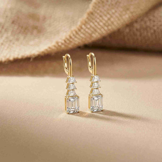 9.52Ct Moissanite Emerald Drop Tiered Earrings