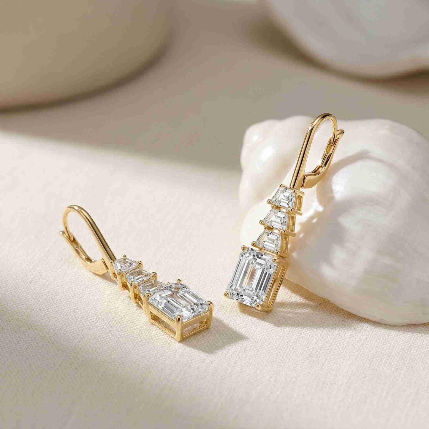 9.52Ct Moissanite Emerald Drop Tiered Earrings