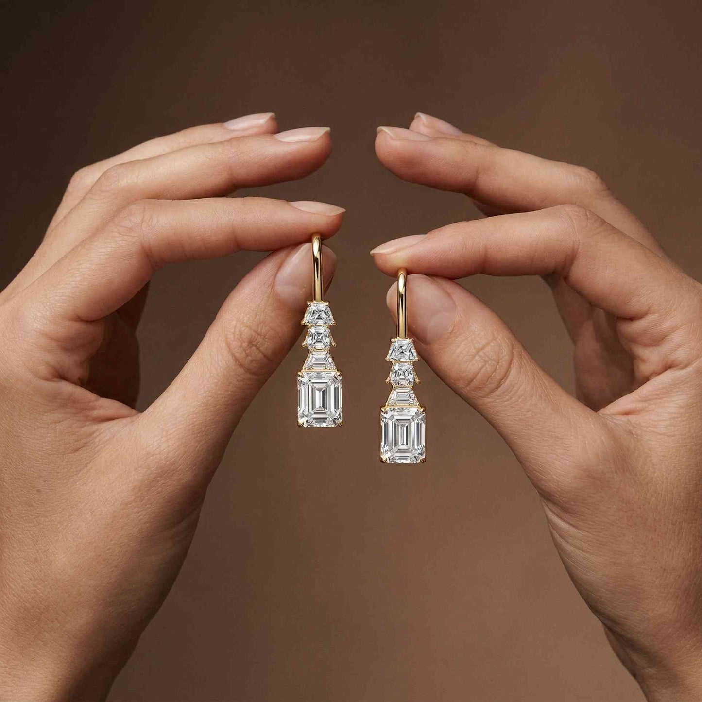 9.52Ct Moissanite Emerald Drop Tiered Earrings