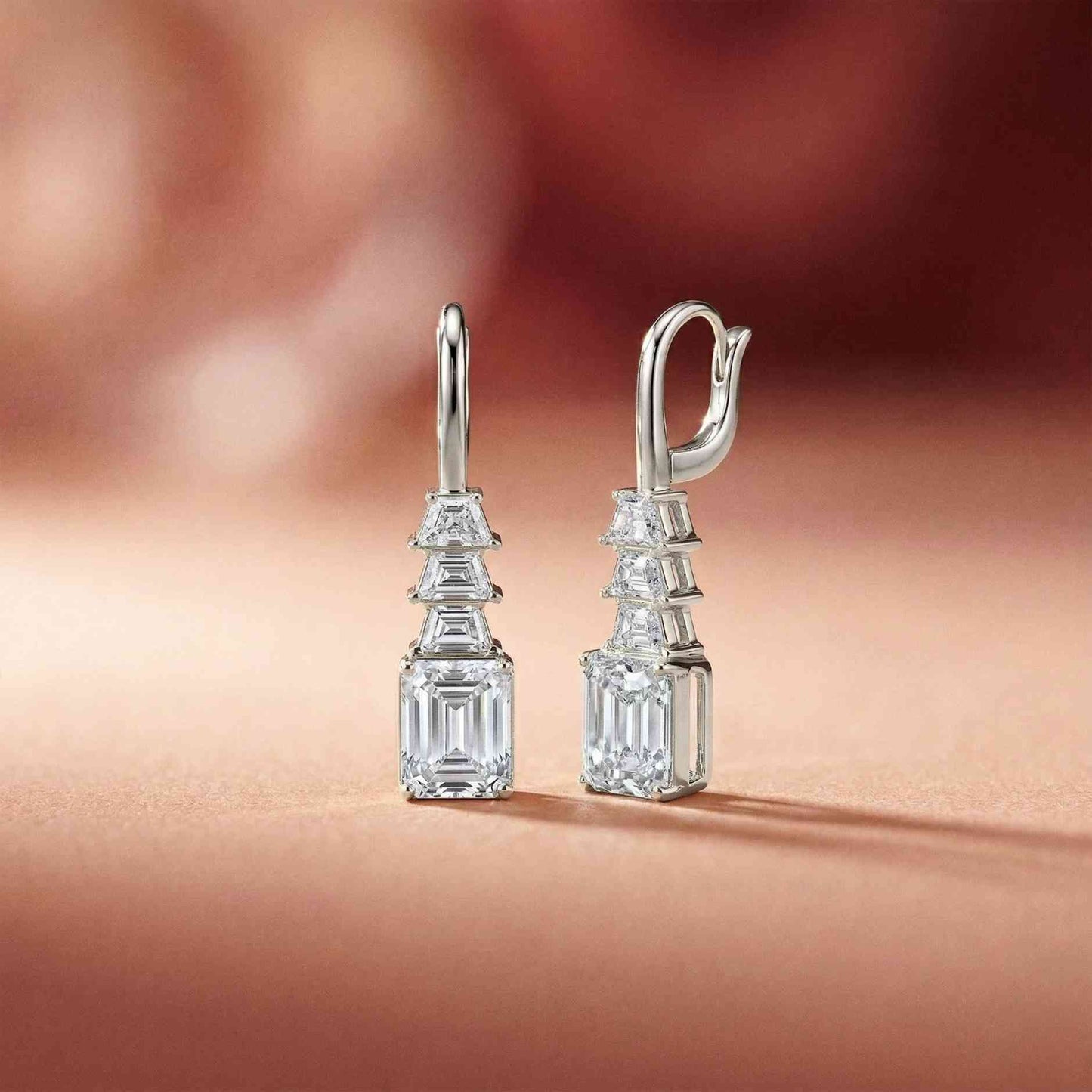 9.52Ct Moissanite Emerald Drop Tiered Earrings