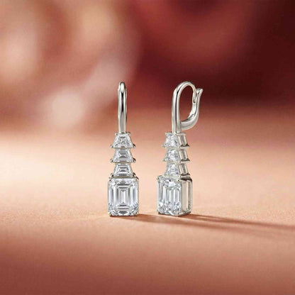 9.52Ct Moissanite Emerald Drop Tiered Earrings