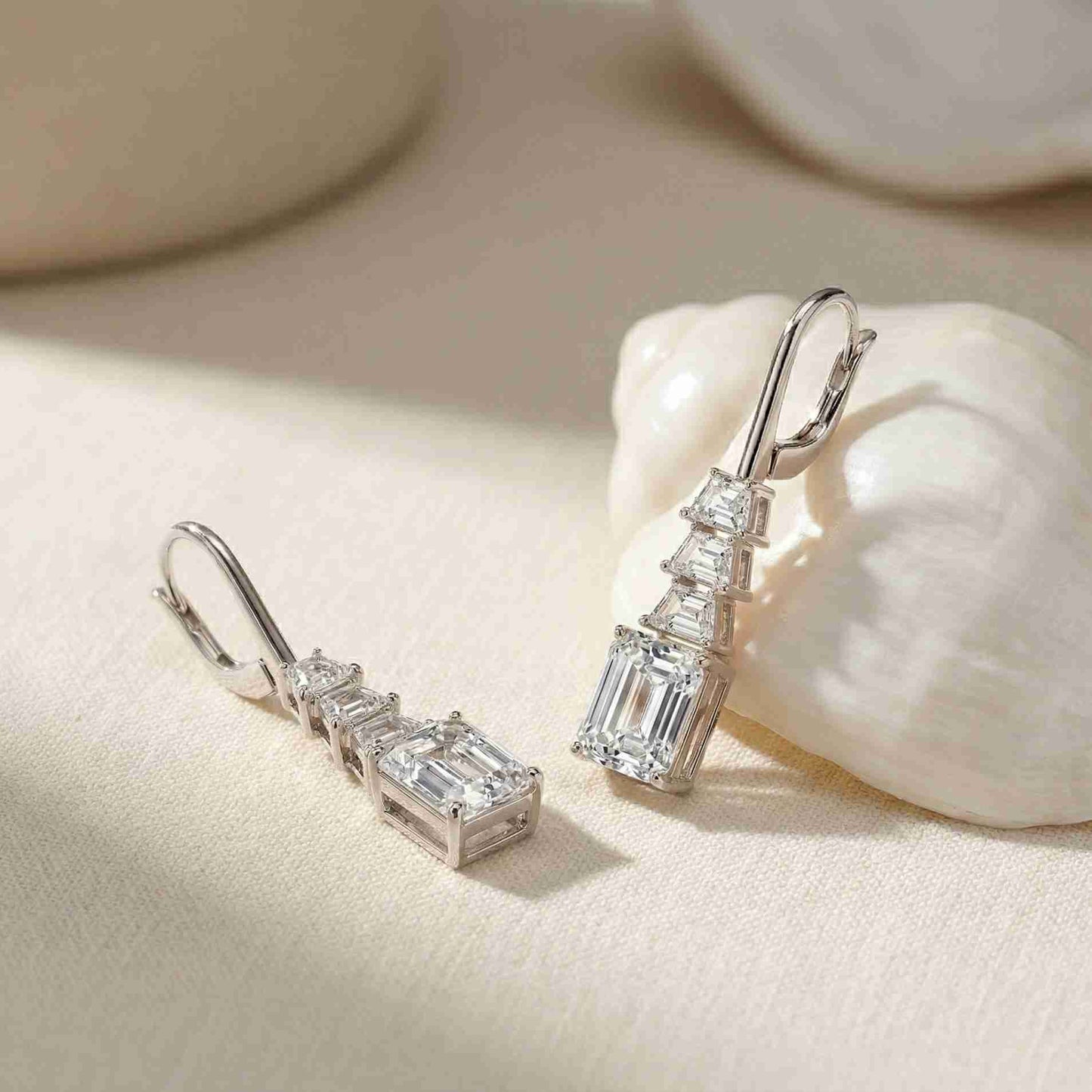 9.52Ct Moissanite Emerald Drop Tiered Earrings