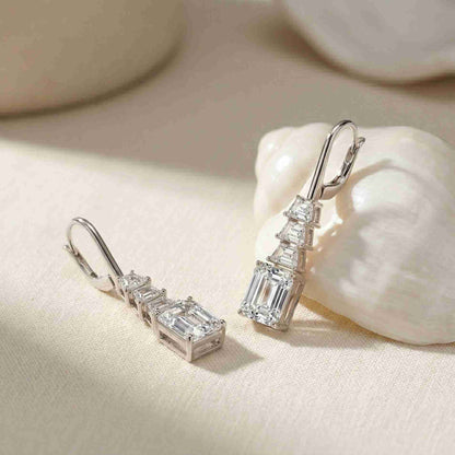 9.52Ct Moissanite Emerald Drop Tiered Earrings