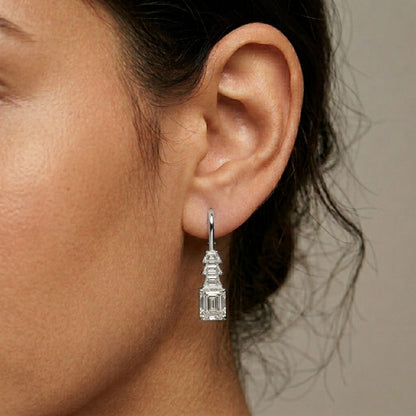 9.52Ct Moissanite Emerald Drop Tiered Earrings