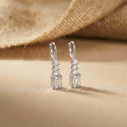 9.52Ct Moissanite Emerald Drop Tiered Earrings