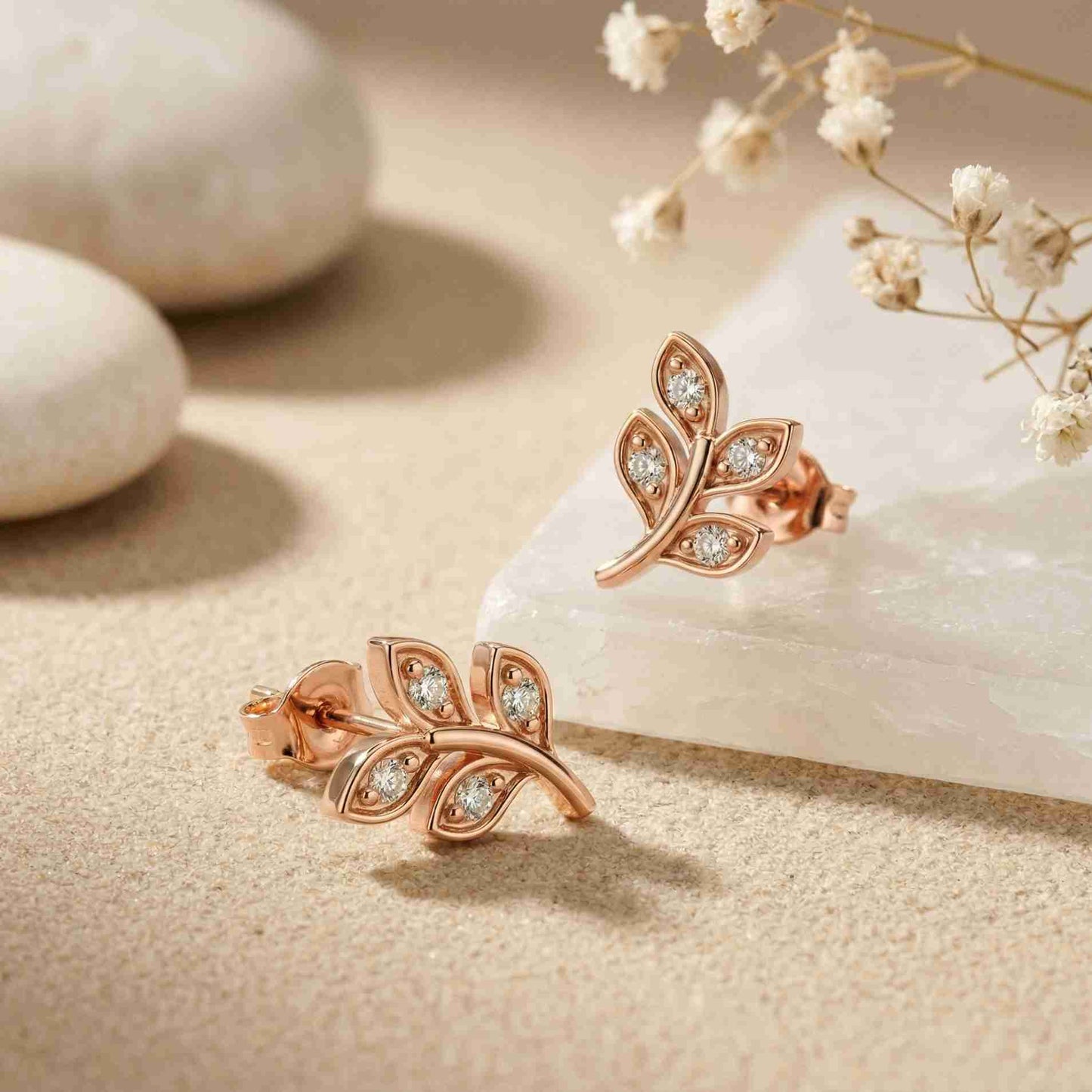 0.28Ct Moissanite Leaf Branch Stud Earrings