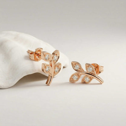 0.28Ct Moissanite Leaf Branch Stud Earrings