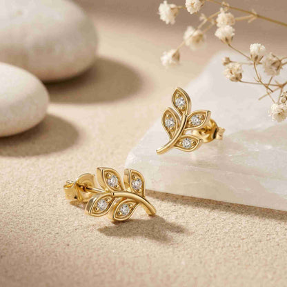 0.28Ct Moissanite Leaf Branch Stud Earrings