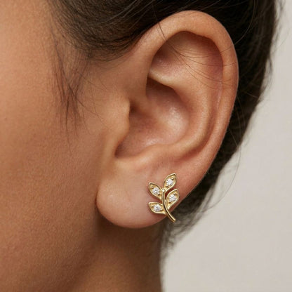 0.28Ct Moissanite Leaf Branch Stud Earrings