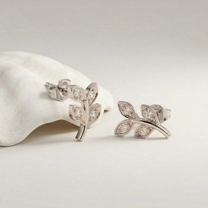 0.28Ct Moissanite Leaf Branch Stud Earrings