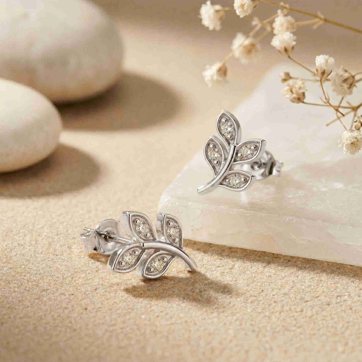 0.28Ct Moissanite Leaf Branch Stud Earrings