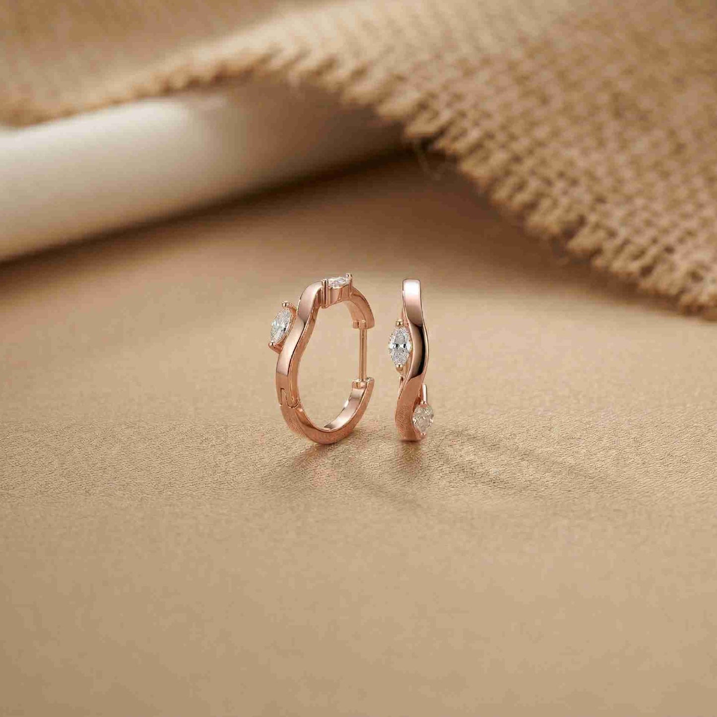 0.25Ct Moissanite Wave Curve Marquise Hoop Earrings