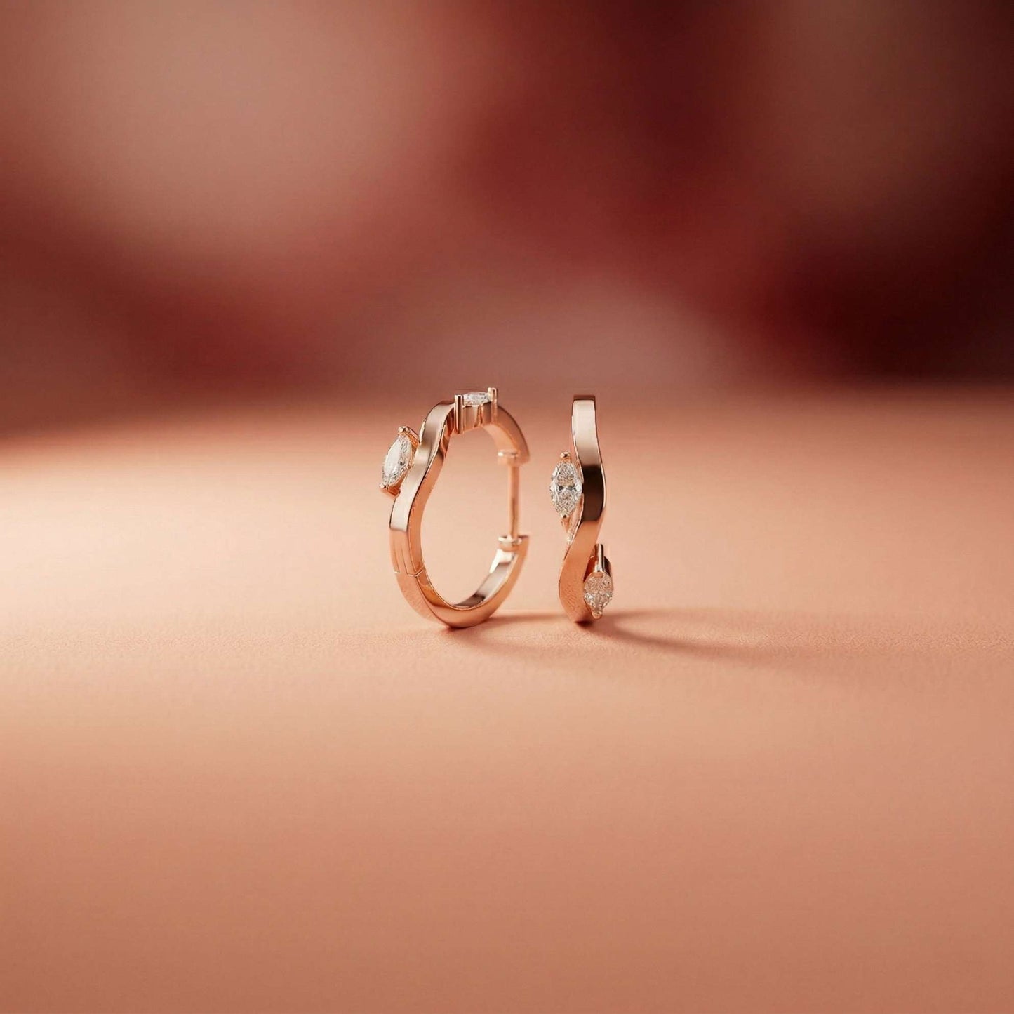 0.25Ct Moissanite Wave Curve Marquise Hoop Earrings
