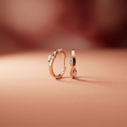 0.25Ct Moissanite Wave Curve Marquise Hoop Earrings