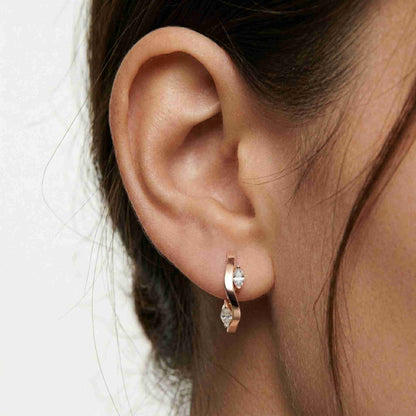 0.25Ct Moissanite Wave Curve Marquise Hoop Earrings