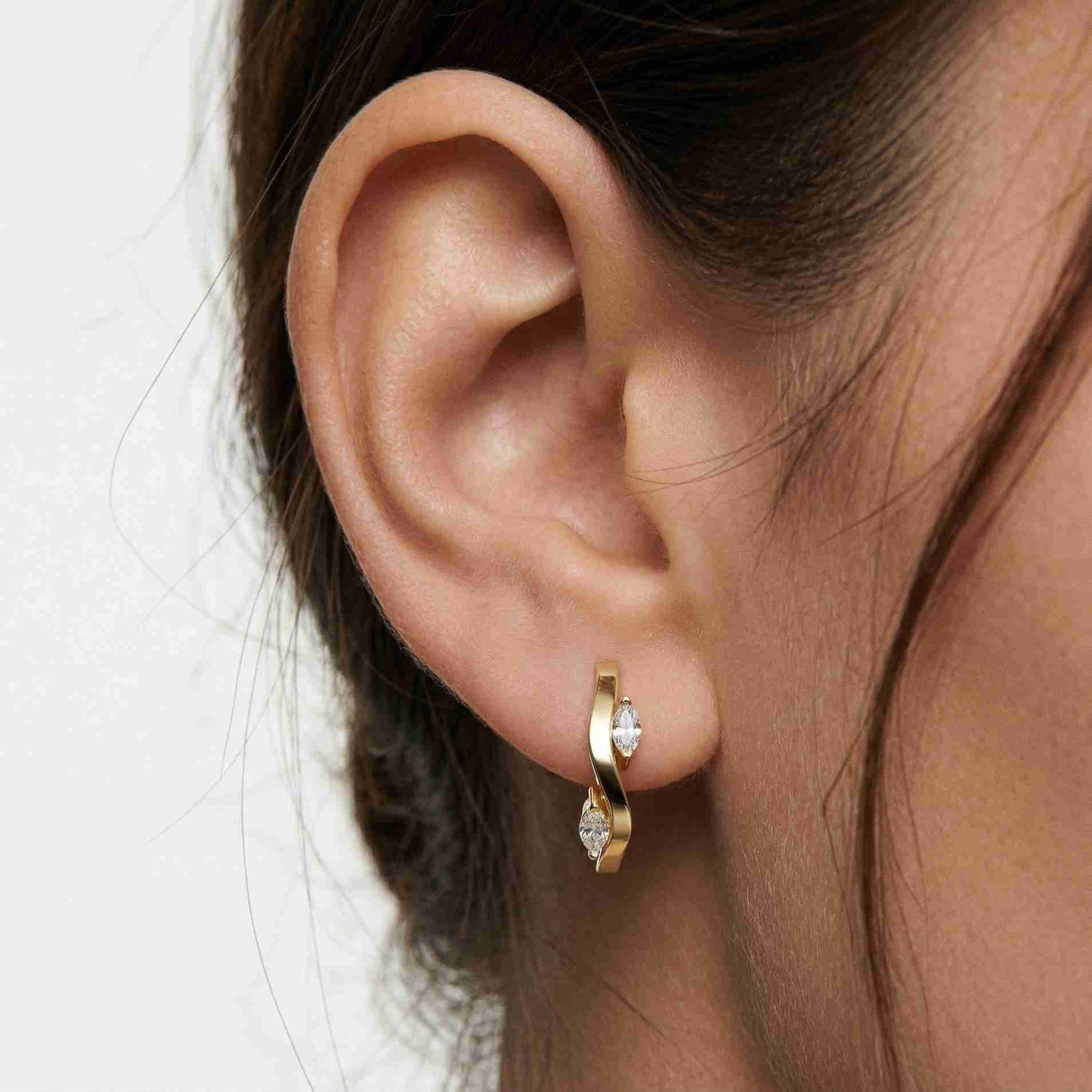 0.25Ct Moissanite Wave Curve Marquise Hoop Earrings