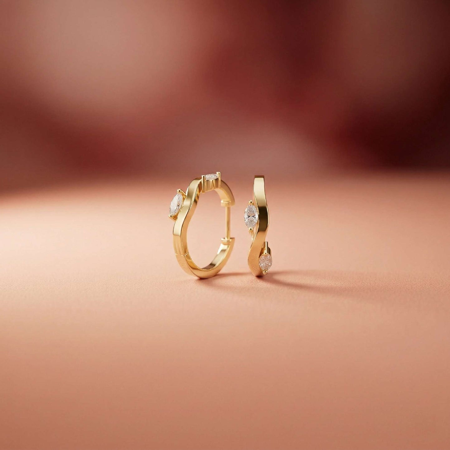 0.25Ct Moissanite Wave Curve Marquise Hoop Earrings