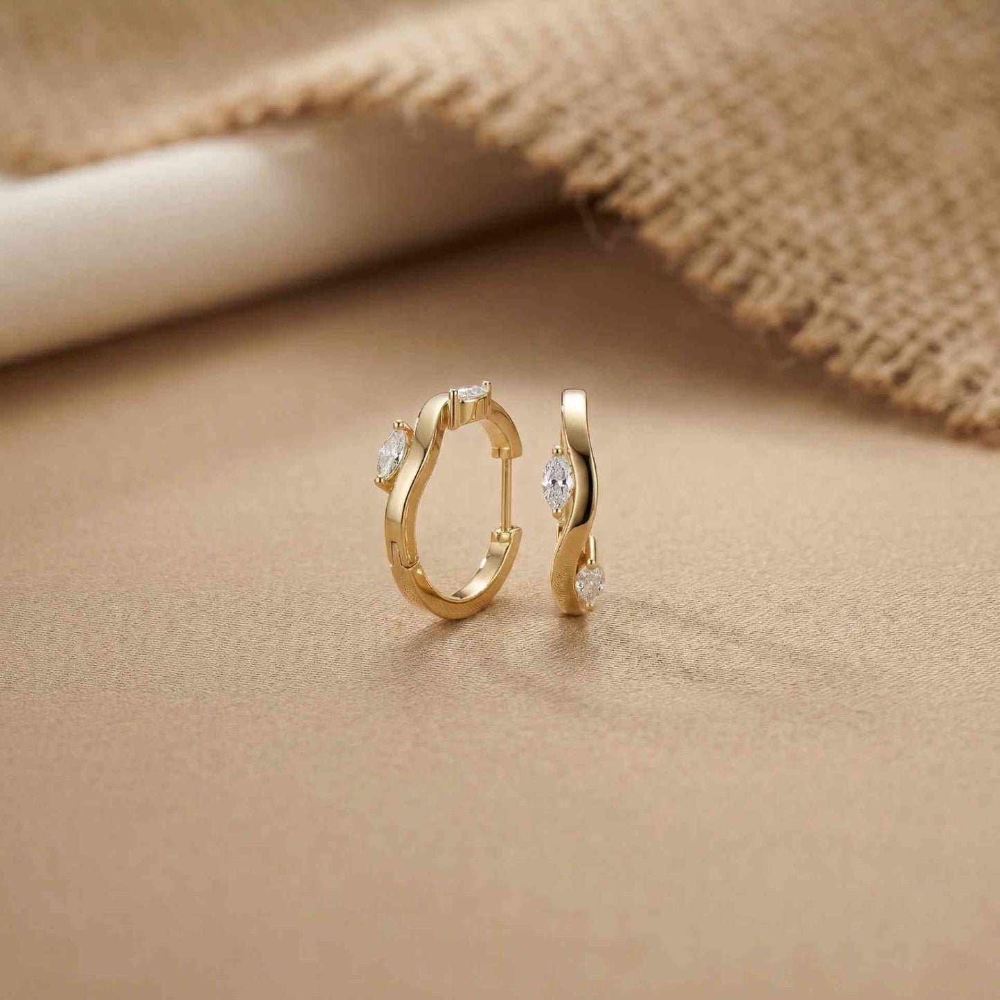 0.25Ct Moissanite Wave Curve Marquise Hoop Earrings