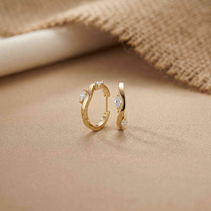 0.25Ct Moissanite Wave Curve Marquise Hoop Earrings
