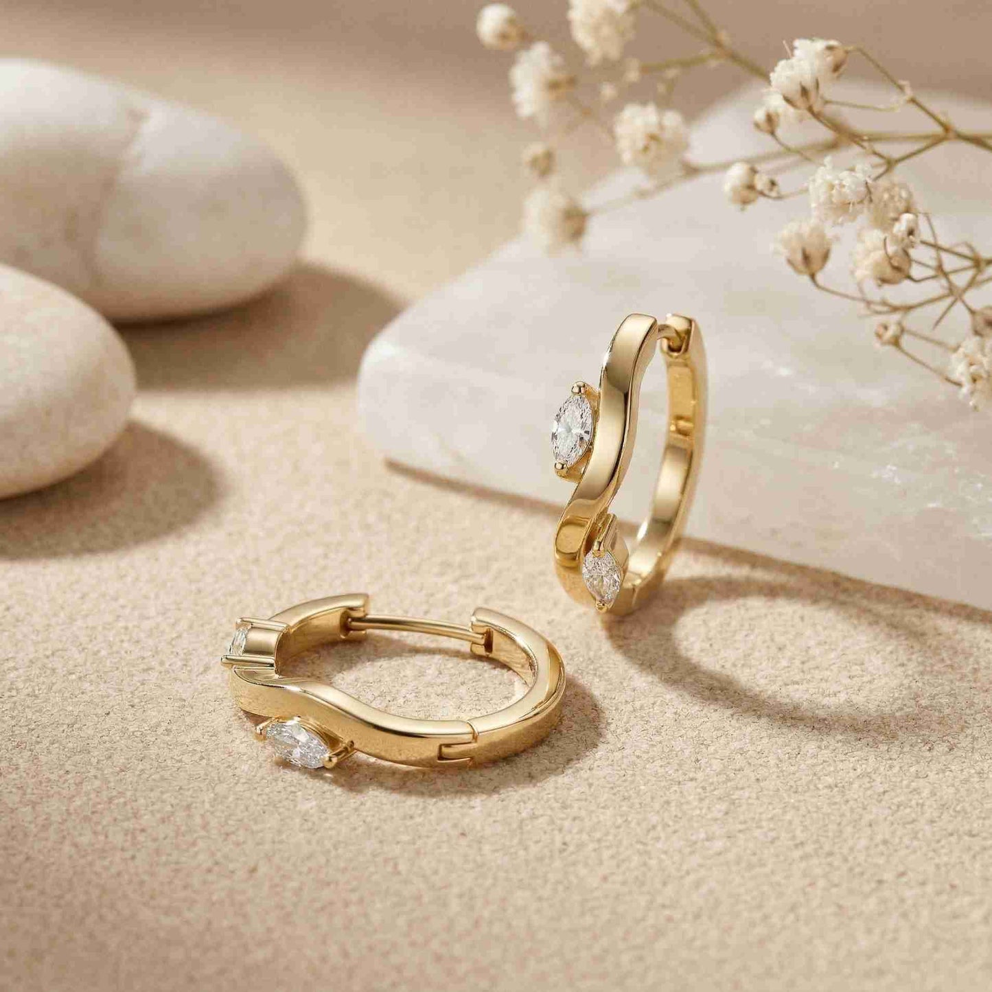 0.25Ct Moissanite Wave Curve Marquise Hoop Earrings