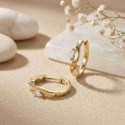 0.25Ct Moissanite Wave Curve Marquise Hoop Earrings