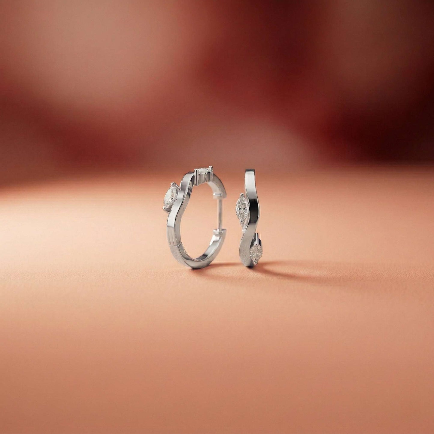 0.25Ct Moissanite Wave Curve Marquise Hoop Earrings