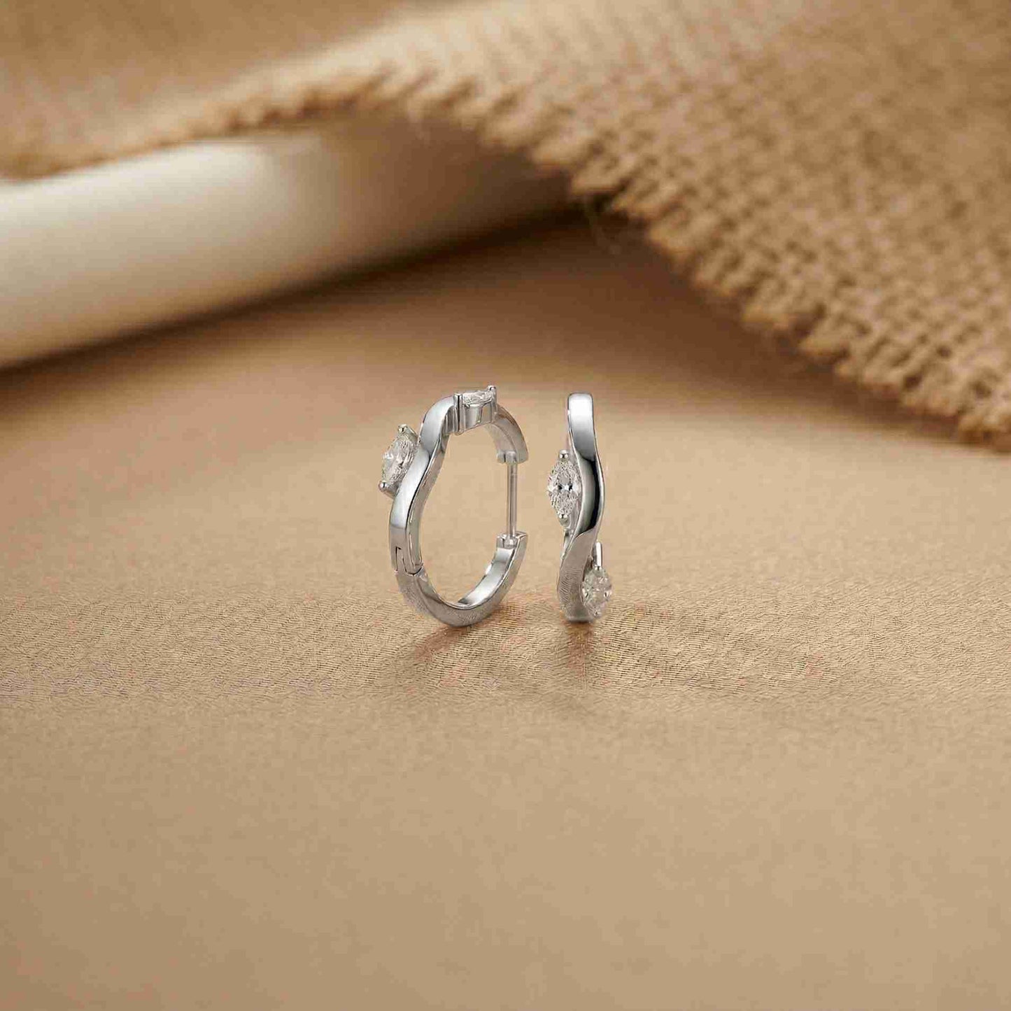 0.25Ct Moissanite Wave Curve Marquise Hoop Earrings