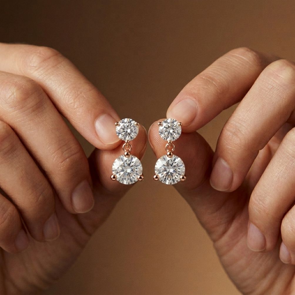 3Ct Moissanite Double Drop Round Earrings