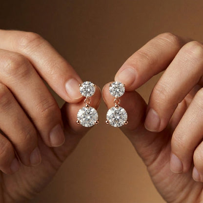 3Ct Moissanite Double Drop Round Earrings