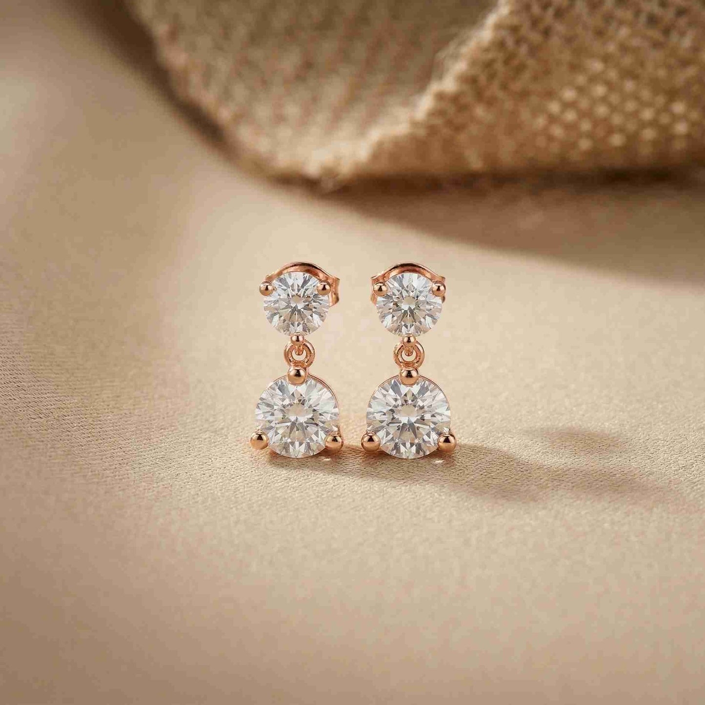 3Ct Moissanite Double Drop Round Earrings