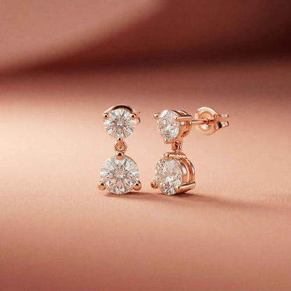 3Ct Moissanite Double Drop Round Earrings