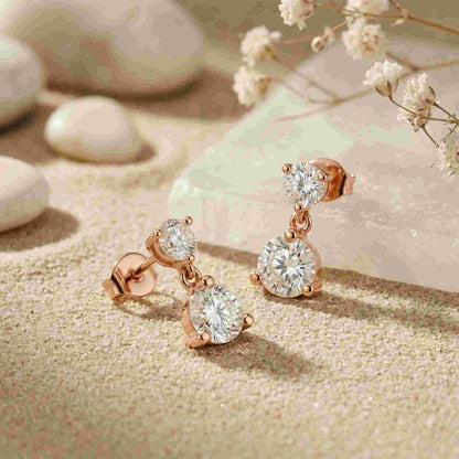 3Ct Moissanite Double Drop Round Earrings