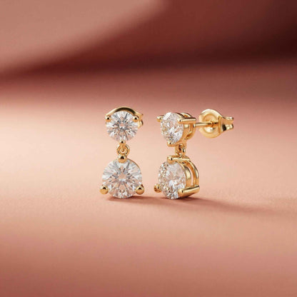 3Ct Moissanite Double Drop Round Earrings