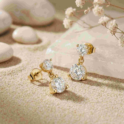 3Ct Moissanite Double Drop Round Earrings