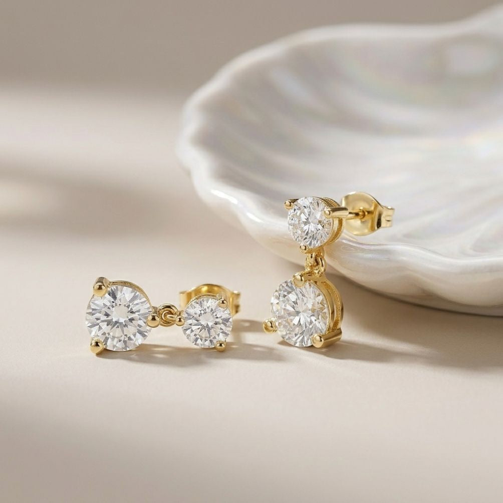 3Ct Moissanite Double Drop Round Earrings