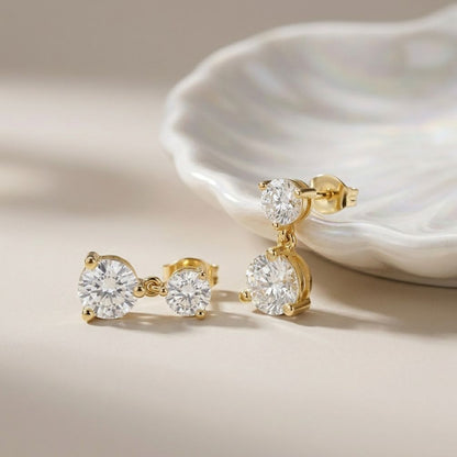 3Ct Moissanite Double Drop Round Earrings