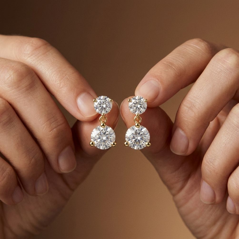 3Ct Moissanite Double Drop Round Earrings
