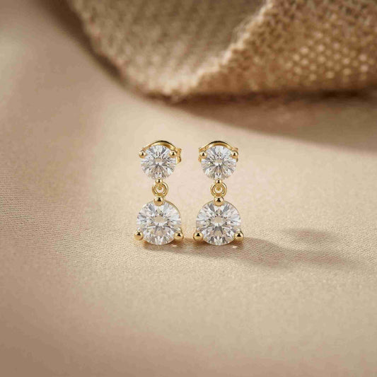 3Ct Moissanite Double Drop Round Earrings