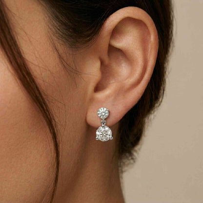 3Ct Moissanite Double Drop Round Earrings
