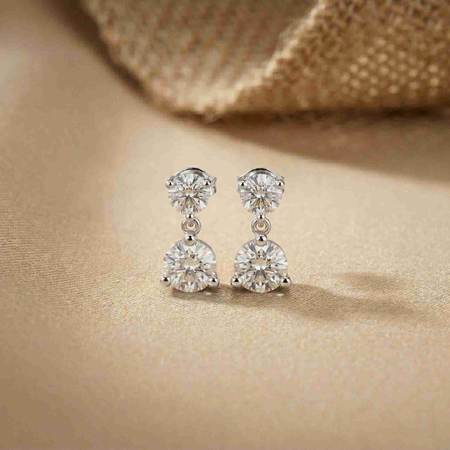 3Ct Moissanite Double Drop Round Earrings