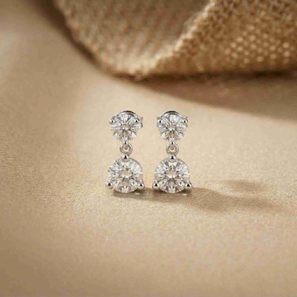 3Ct Moissanite Double Drop Round Earrings