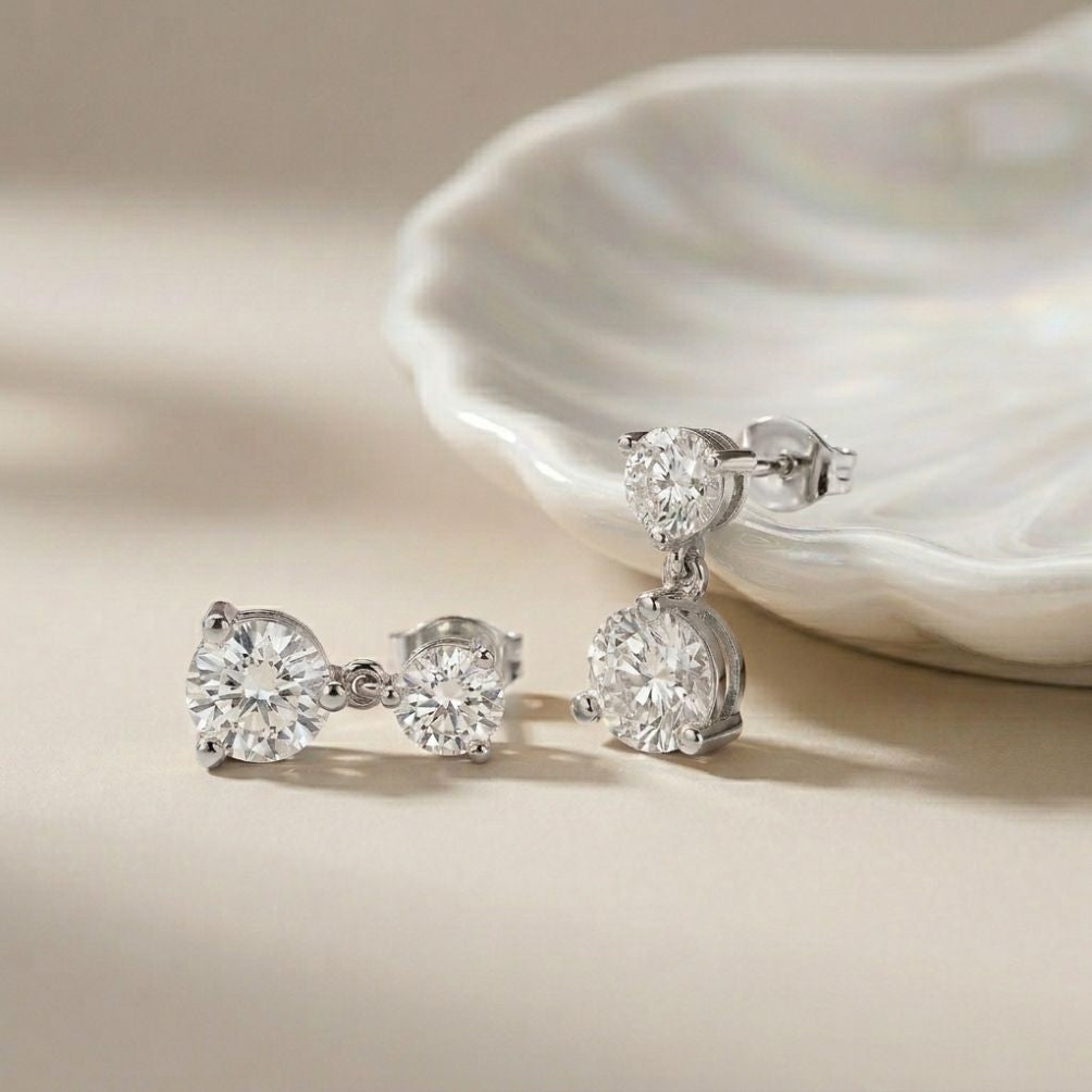 3Ct Moissanite Double Drop Round Earrings