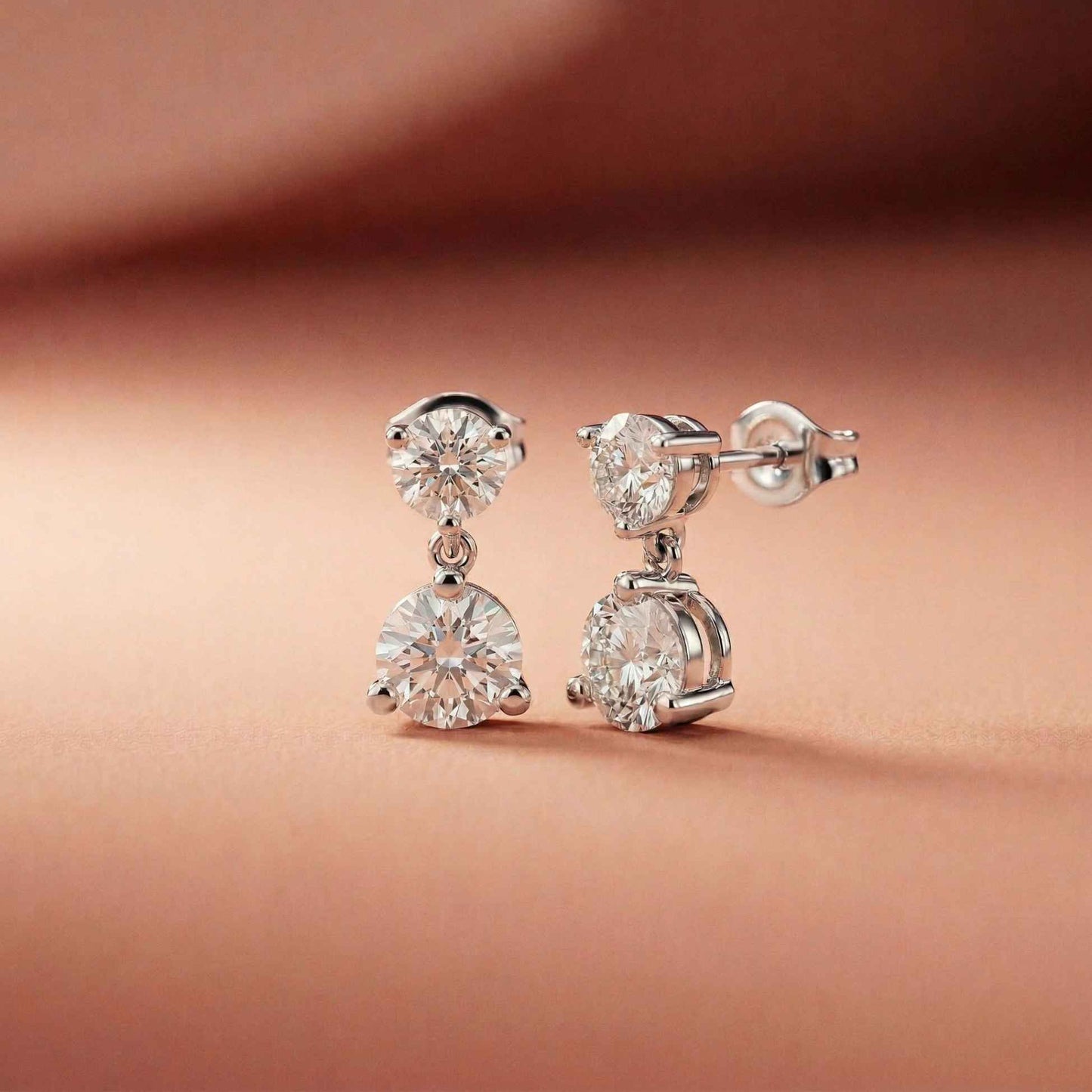 3Ct Moissanite Double Drop Round Earrings