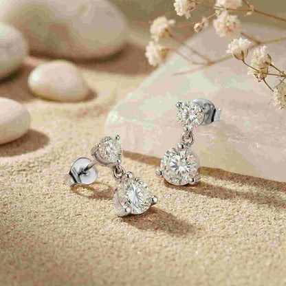 3Ct Moissanite Double Drop Round Earrings