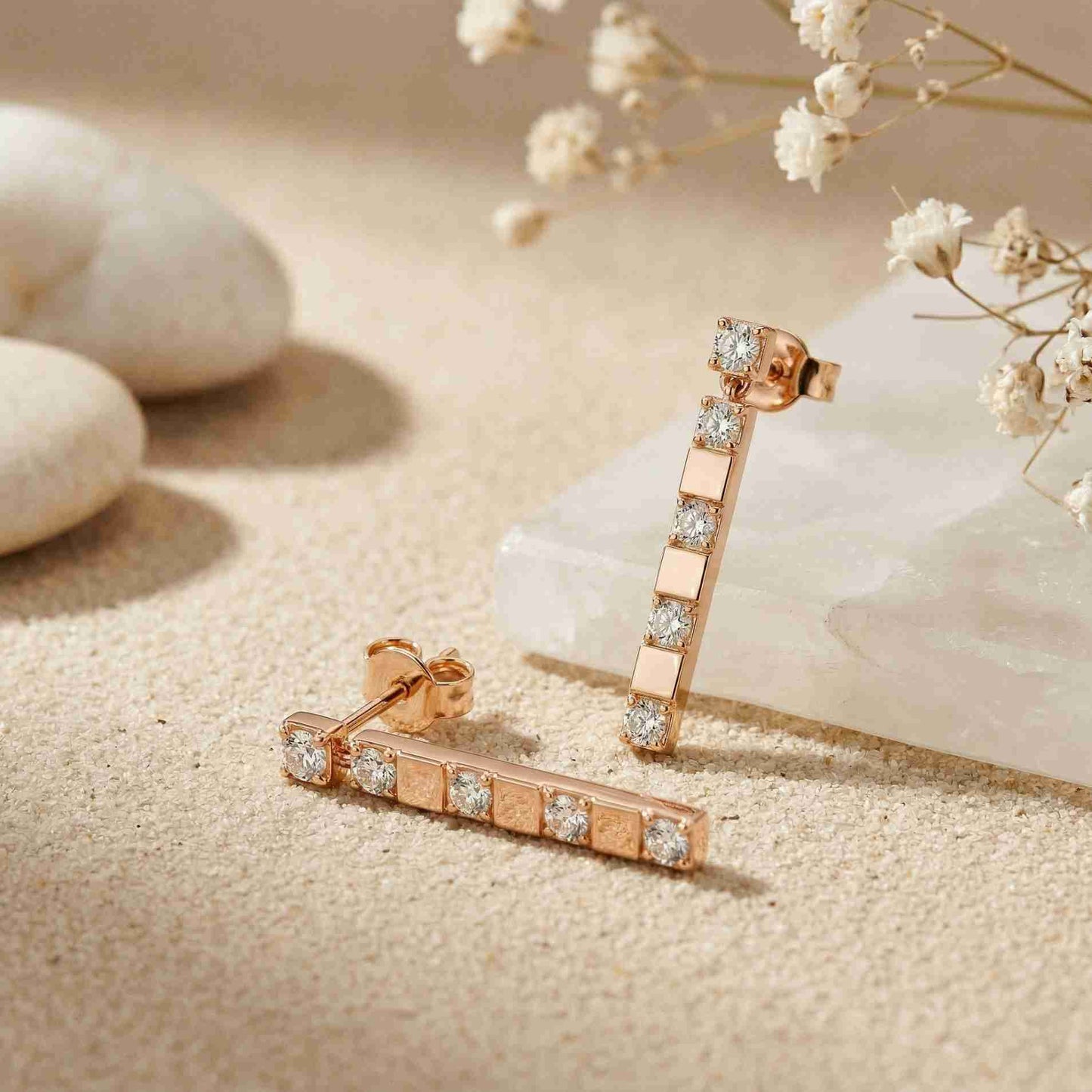 1.1Ct Moissanite Linear Bar Drop Earrings