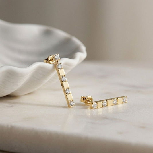 1.1Ct Moissanite Linear Bar Drop Earrings