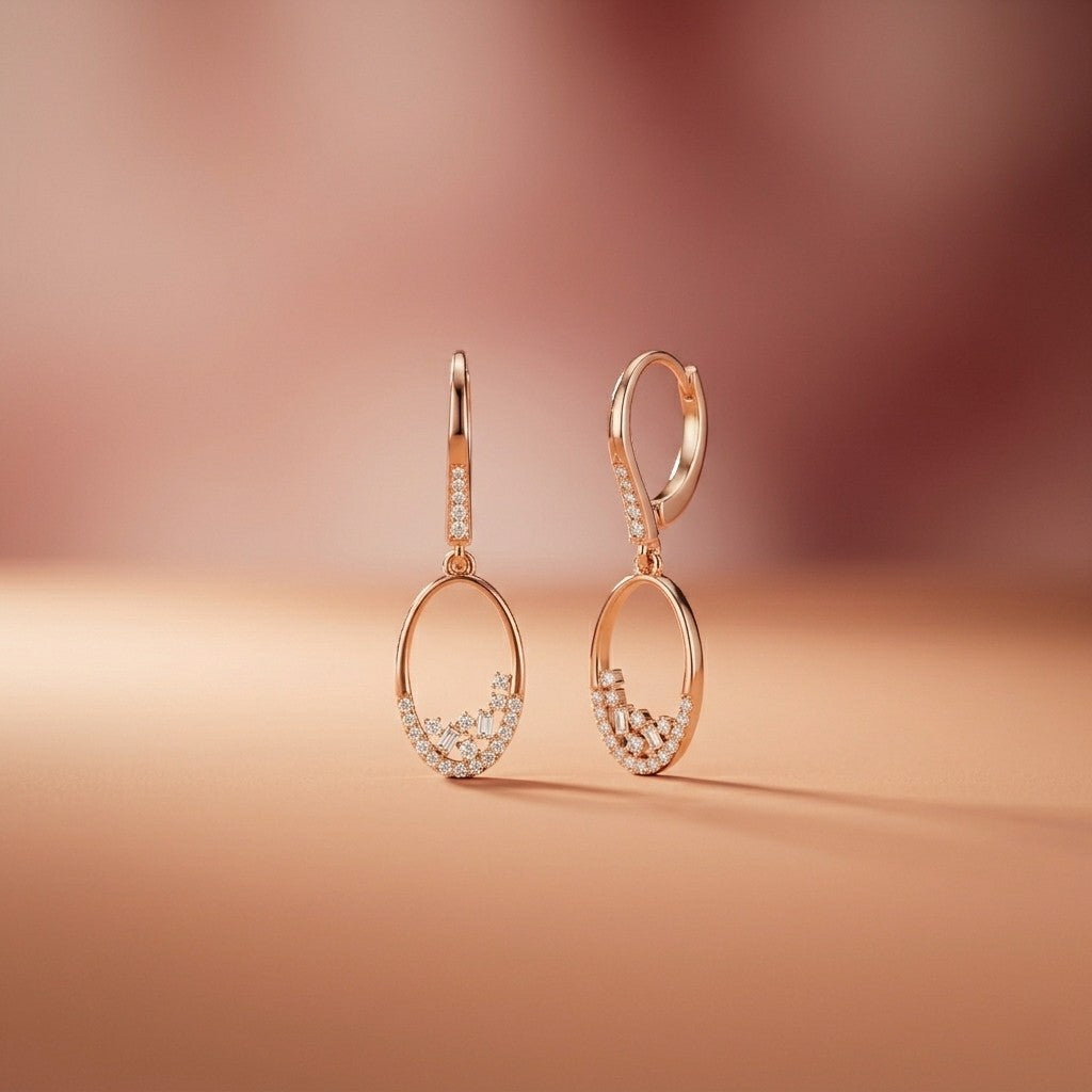 0.27Ct Moissanite Oval Drop Hoop Earrings