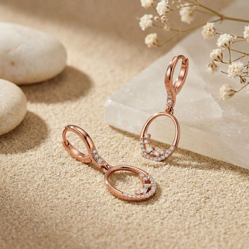 0.27Ct Moissanite Oval Drop Hoop Earrings