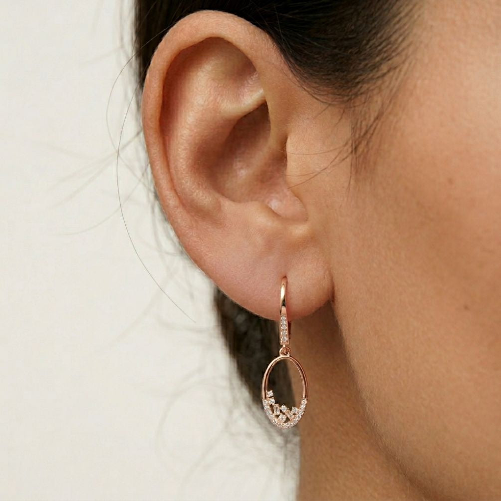0.27Ct Moissanite Oval Drop Hoop Earrings